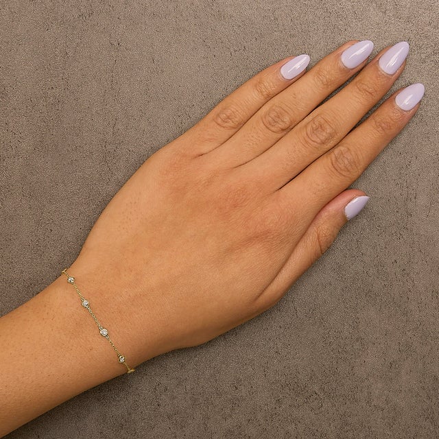 14K Yellow Gold 1/2 Cttw Bezel Set Lab Grown Diamond Station Bracelet For Sale - Image 4 of 5