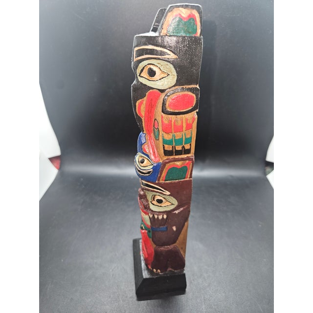 Vintage Hand-Carved Wooden Totem Pole, Not Signed