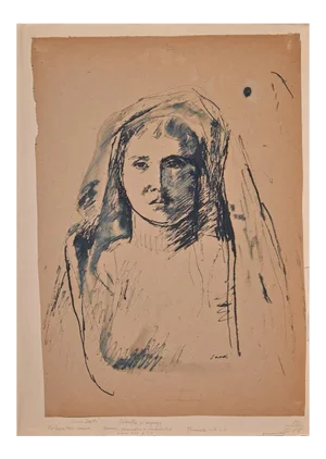 Bruno Saetti, Woman's Portrait in Shadow, Ink and Pen, 1940s