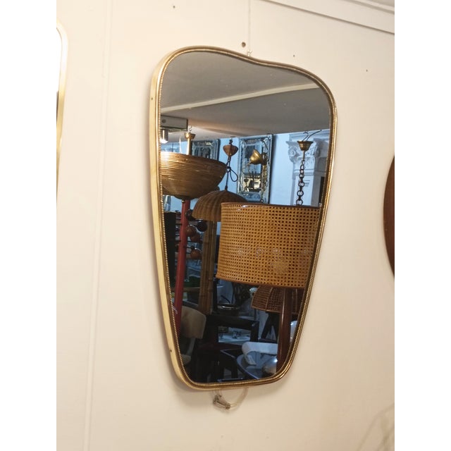 Brass Shield-Shaped Wall Mirror, Italy, 1950s For Sale - Image 4 of 5
