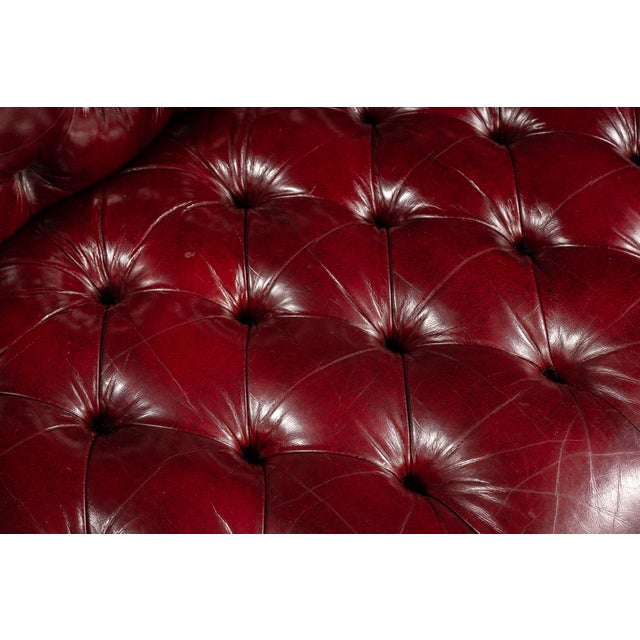 Vintage Chippendale-Style Camelback Chesterfield Leather Sofa in Oxblood For Sale - Image 10 of 13