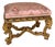 French Rococo Style Tufted Bench – Gold Leaf Carved Frame With Pink Floral Damask Upholstery For Sale