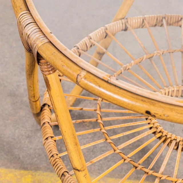 Wood Small Round Rattan Table with Glass Top, 1950s For Sale - Image 7 of 9