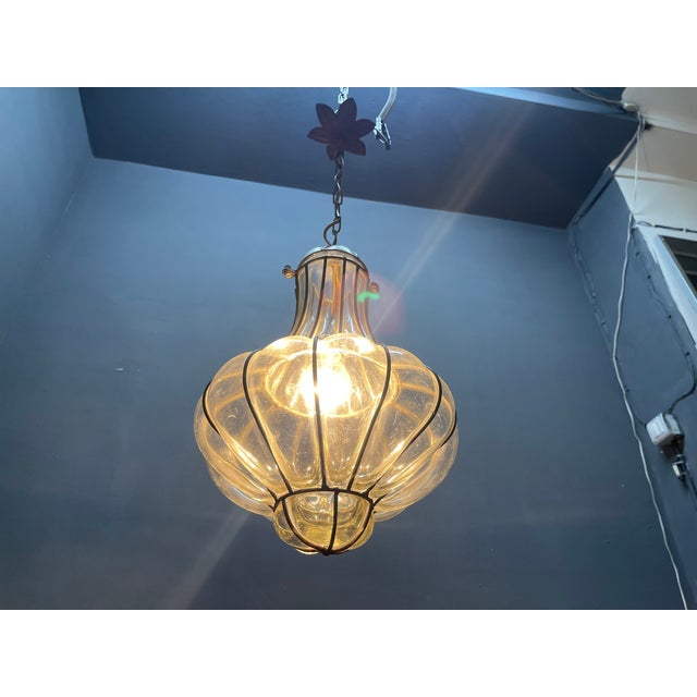 Wrought Iron Murano Glass Light Pendant 1950s For Sale - Image 6 of 10