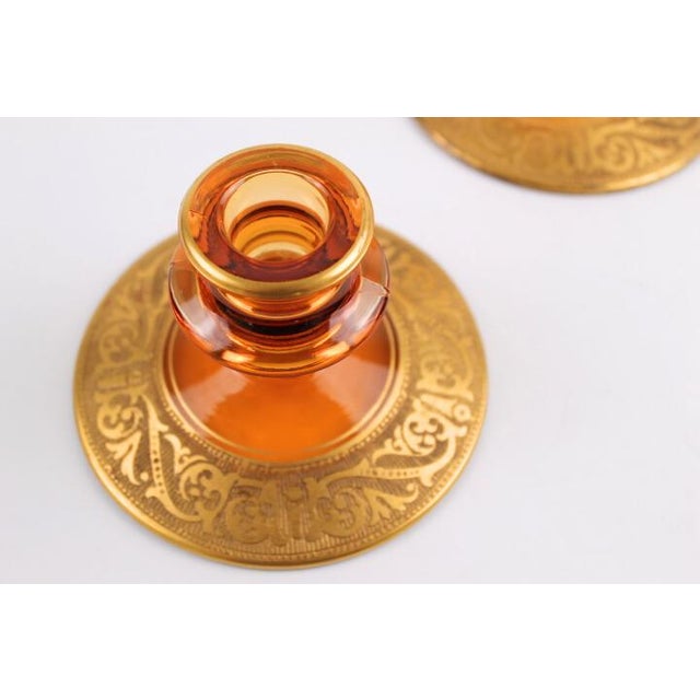 Amber Vintage 1930s Fostoria Amber Glass and Gold Candle Holders- Set of 2 For Sale - Image 8 of 9
