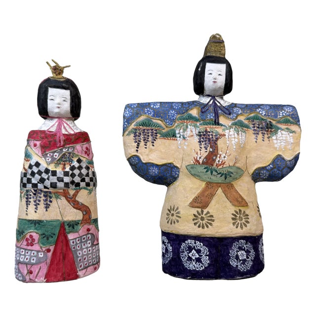 Japanese Tachibina Hina Dolls in Papier-Mâché, 1959, Set of 2 For Sale