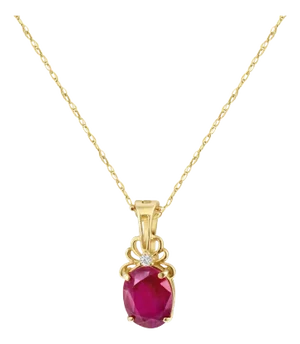 Genuine Oval Ruby Necklace 14k Yellow Gold 16"