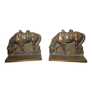 Pair of Vintage Mid-Century Bronze Equestrian Horse Bookends For Sale