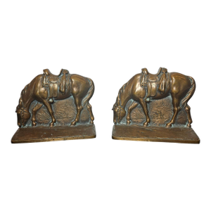 Pair of Vintage Mid-Century Bronze Equestrian Horse Bookends