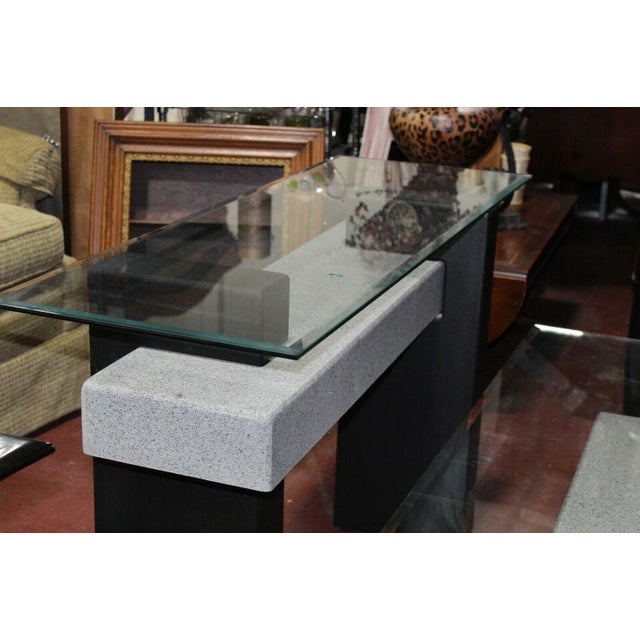 1990s Post-Modern Coffee and Console Table Set / Composite and Glass For Sale - Image 4 of 7