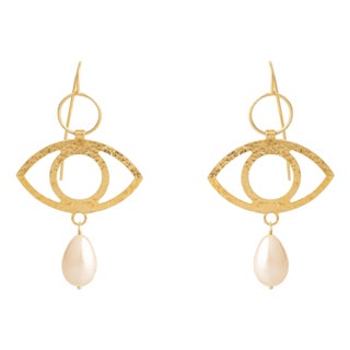 Guardian Eye Pearl Dangle Earrings, A Pair For Sale