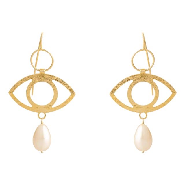 Guardian Eye Pearl Dangle Earrings, A Pair For Sale