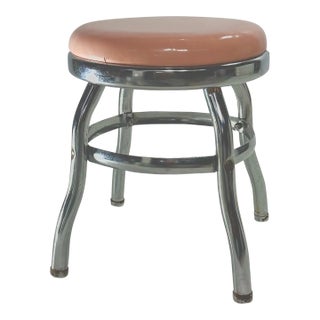 1950s Mid-Century Modern Cosco Industrial Chrome Ballet Pink Seat Stool For Sale
