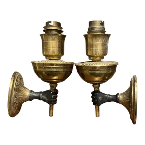 1930's French Art Deco Patinated Bronze Fist Carrying Light Bearer Wall Sconces by Andre Arbus a - Pair