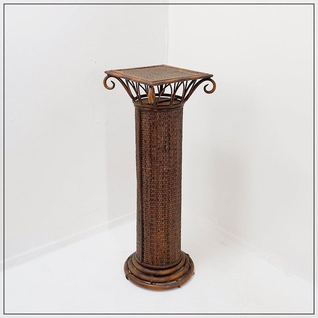 Vintage Pedestal Column in Wicker Bamboo For Sale - Image 4 of 13