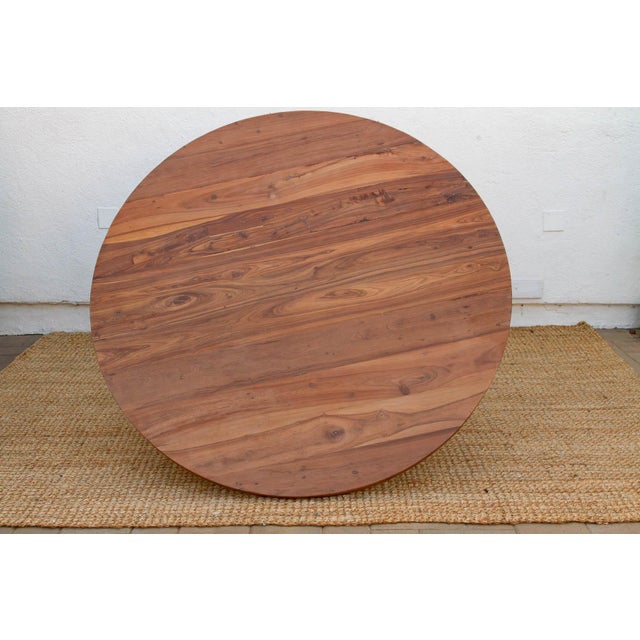 Wood 60" Dm Round Burma Teak Carved Pedestal Table For Sale - Image 7 of 12