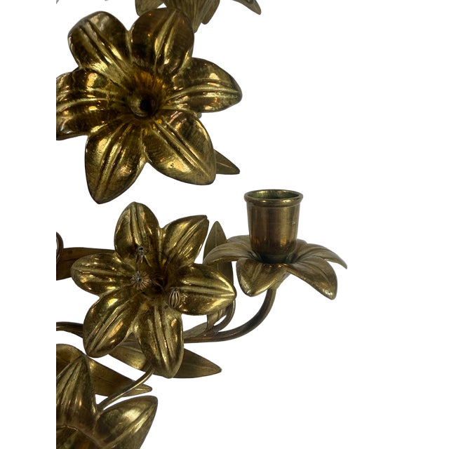 Metal Antique French Brass Lilly Five Arm Candelabra For Sale - Image 7 of 10