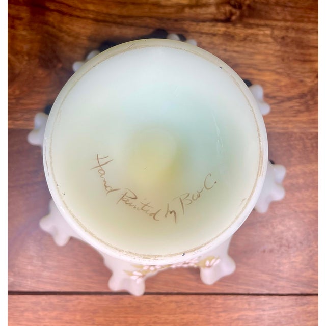 1970s Fenton Uranium Glass Daisies on Custard Round Pedestal Compote For Sale - Image 11 of 12