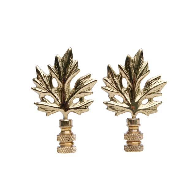 Brass Maple Leaf Lamp Finials - a Pair For Sale - Image 4 of 4