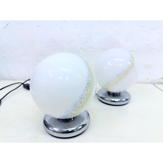 1980s Small Space Age Spherical Table Lamps in Chrome and Glass by Bonalux, 1970s, Set of 2 For Sale - Image 5 of 10