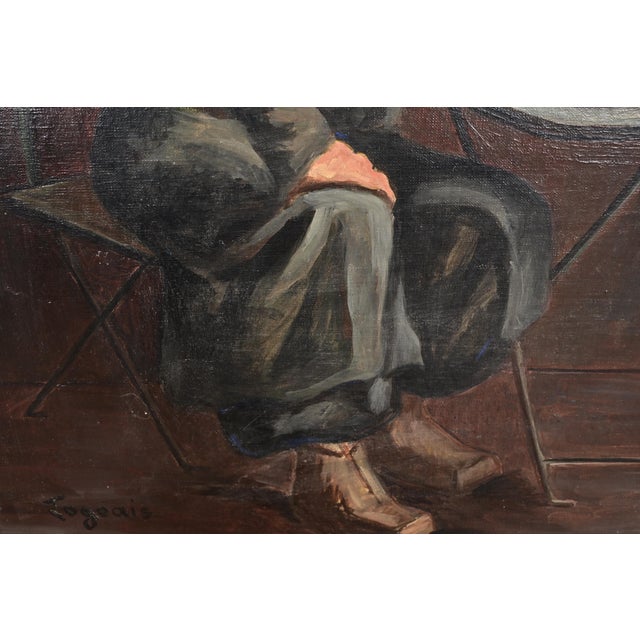 Wood Original Signed Roberte Holly-Logeais Framed Oil Painting on Canvas of Drinking Man For Sale - Image 7 of 13