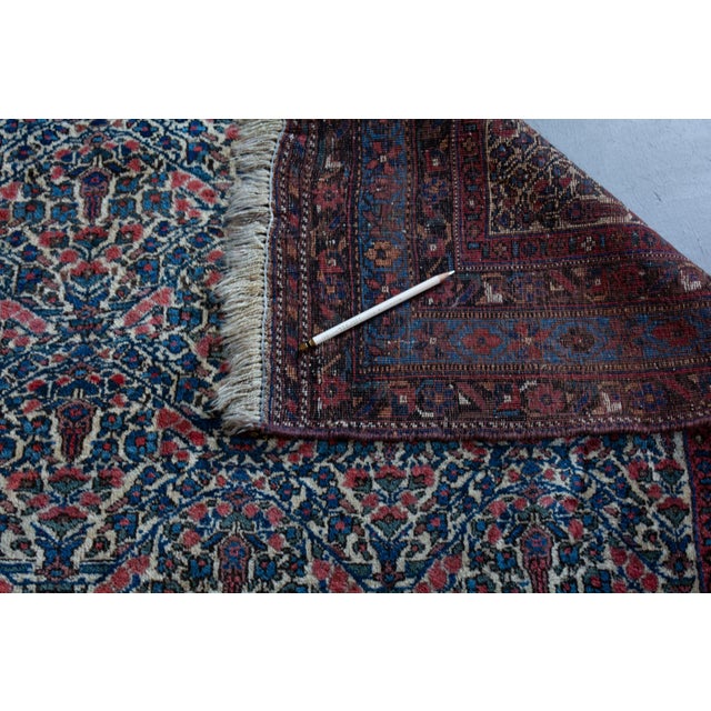 Early 1900s Antique Floral Botanical Allover Ivory Cream Blue Navy Hand Knotted Rug - 4’8” X 6' For Sale - Image 13 of 13