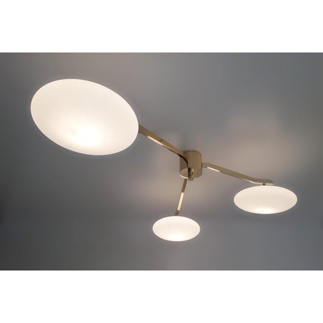 Not Yet Made - Made To Order Trio Angolo Polished Brass Matte White Glass Flush Mount by Fabio LTD For Sale - Image 5 of 7