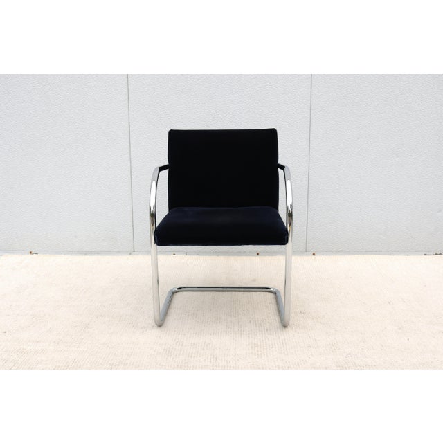 Ludwig Mies Van Der Rohe Brno Tubular Chair in Navy Blue Velvet Fabric by Gordon For Sale In New York - Image 6 of 14