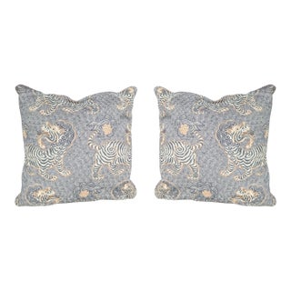 Designer Chinoiserie Tibetan Tiger Pillow Covers - A Pair For Sale