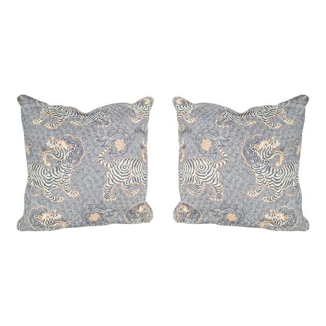 Designer Chinoiserie Tibetan Tiger Pillow Covers - A Pair For Sale