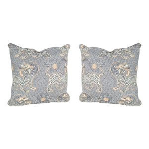 Designer Chinoiserie Tibetan Tiger Pillow Covers - A Pair