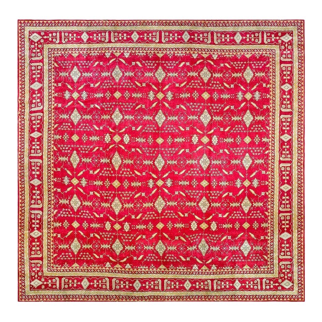 Impressive Red and Yellow Color With Geometric Design Antique Indian Rug For Sale
