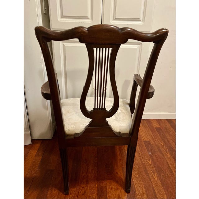 Hepplewhite Arm Chairs Chippendale Hepplewhite Lyre Back Hinkle Harris Mahogany Vintage For Sale - Image 3 of 7