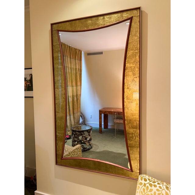 Hollywood Regency Dramatic Mid-Century-Style Gold Leaf Mirror For Sale - Image 3 of 3