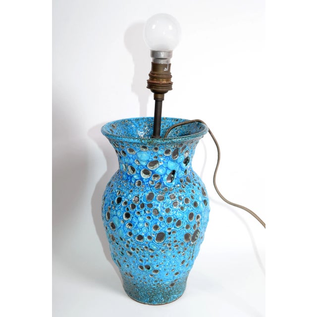 Vallaurice France Turquoise Glaze Ceramic Table Lamp Pottery Folk Art French For Sale - Image 13 of 13