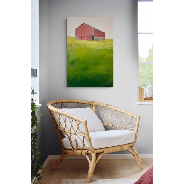 Summit County Barn by Justin Wheatley | Acrylic on Canvas Red Barn With Green Field For Sale In Denver - Image 6 of 10