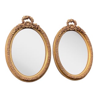 1980s French Louis XVI Gold Beech Wall Mirrors - Pair 2 PCS For Sale