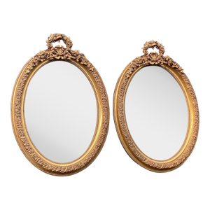 1980s French Louis XVI Gold Beech Wall Mirrors - Pair 2 PCS
