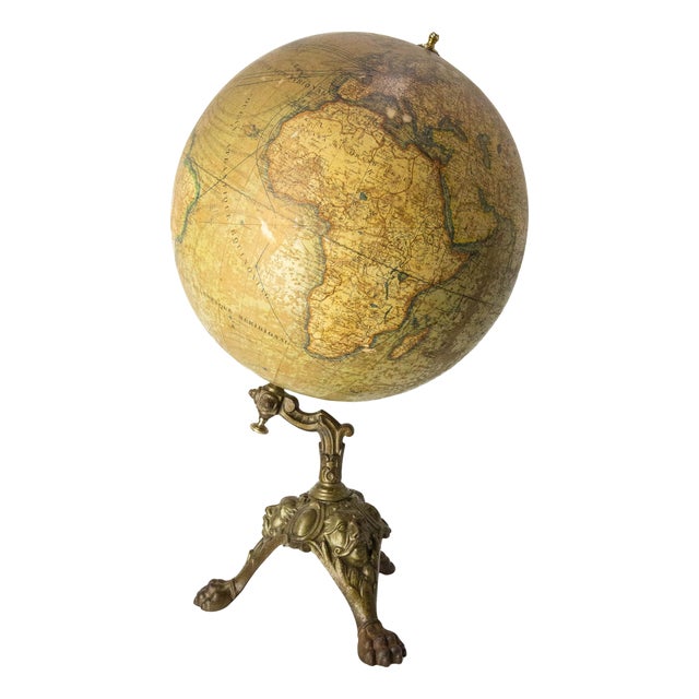 French Lithographed Earth Globe with Cast Iron Base, Early 20th Century For Sale