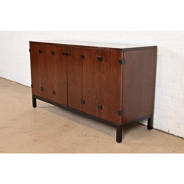 Milo Baughman for Directional Walnut and Ebonized Sideboard Credenza, Newly Refinished For Sale - Image 16 of 16