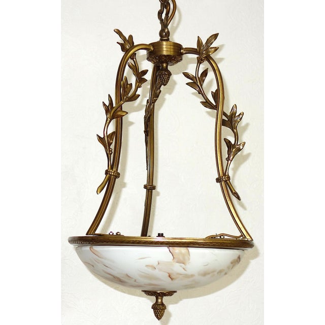 Gold Brass Pendant Light with Marbled Glass Shade, 1950s For Sale - Image 8 of 9