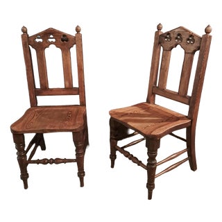 Antique Gothic Pitch Pine Hall Chairs, 1890, Set of 2 For Sale