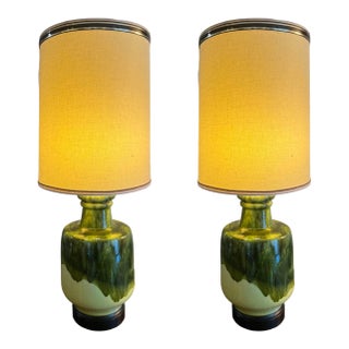 Vintage Mid Century Modern 1960s Drip Glazed Ceramic Table Lamps For Sale
