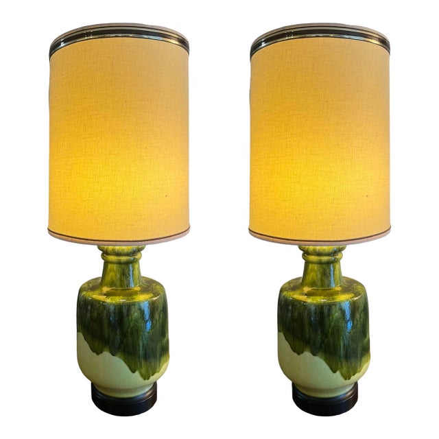 Vintage Mid Century Modern 1960s Drip Glazed Ceramic Table Lamps For Sale
