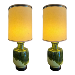 Vintage Mid Century Modern 1960s Drip Glazed Ceramic Table Lamps