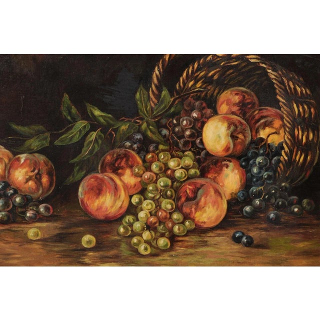 Mid 19th Century Mid 19th Century American School Still Life of Peaches and Grapes Oil Painting, Framed For Sale - Image 5 of 13