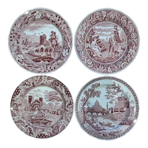 Vintage 1990’s Spode Archive Collection Cranberry Transferware Plates - a Set of 4