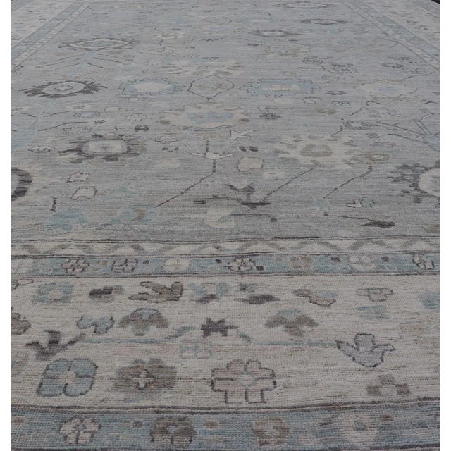2020s Large Modern Oushak Design in Light Blue, Grey, With Light Cream Background 13'4 X 19'3 For Sale - Image 5 of 12