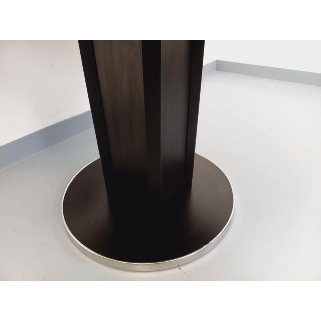 Tan Vintage Round Dining Table in Black Wood-Effect Melamine and Chrome Metal, Space Age/1970s Style, with Integrated Extension For Sale - Image 8 of 18