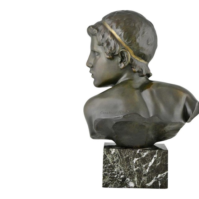 1920s Constant Roux, Bust of Young Achilles, 1920, Bronze on Marble Base For Sale - Image 5 of 11